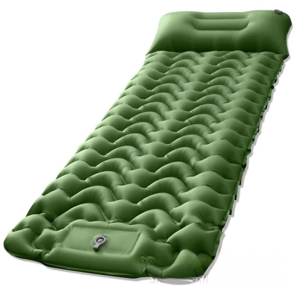 selvoppustelig sovemadras luftmadras campingmadras med pude grøn