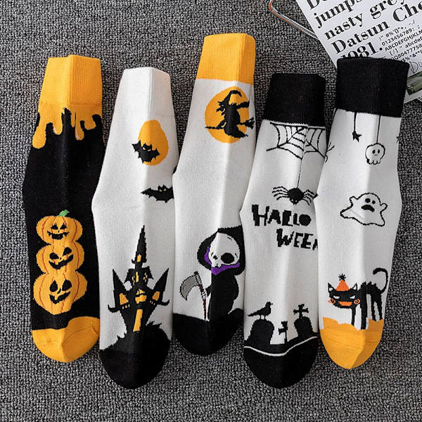 Halloween sokker morsomme og sære 5 par stil 2