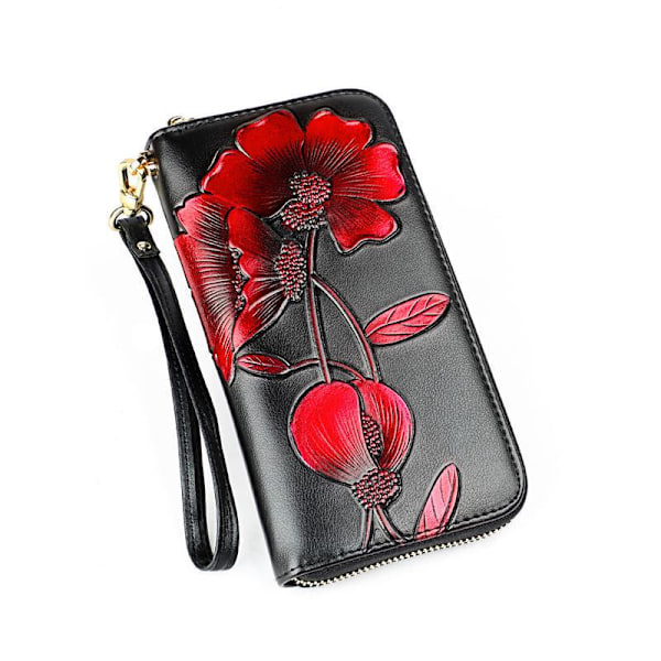 Blomster Læder Steam Pung Kvinde Lang Pung Dame Clutch Penge gul