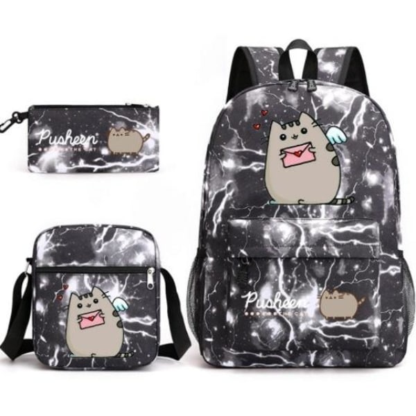 Pusheen rygsæk penalhus skuldertaske pakke (3 stk) blink sort