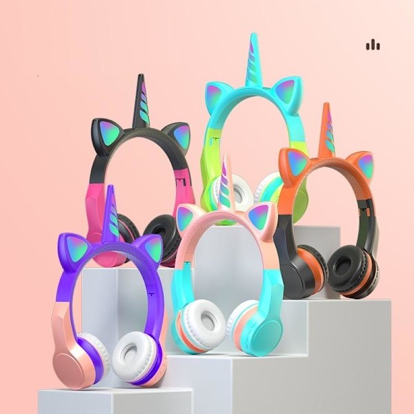 cat ears headset trådløs cat bluetooth hovedtelefoner sininen