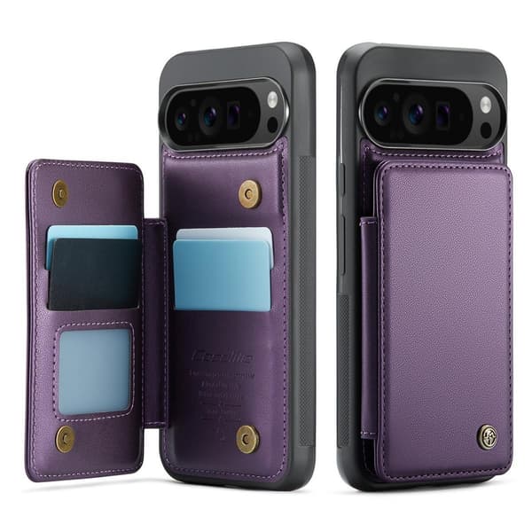 (Til Pixel 9/9 Pro) PU-læder tegnebogs etui med RFID-beskyttelse og stativ lilla