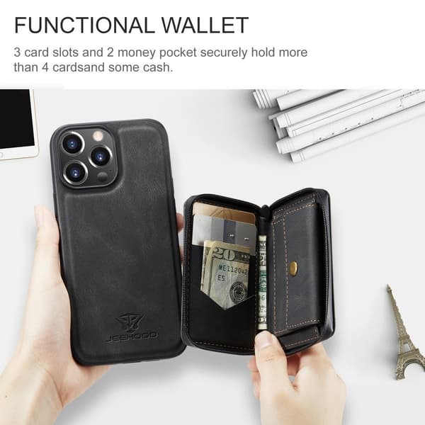 (Til iPhone 15 Pro max) Etui med stativ og kortlommer, stødabsorberende, dets slanke design blå