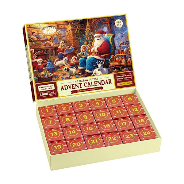 Juleadventskalender Julepuslespil 24 dages nedtællingskalender 1008 stk style 2