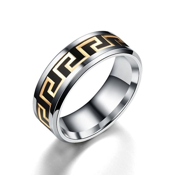 Great Wall-inspirerad personlig ring i titanstål - mikroinlagt g 8mm svart guldplåt nr 6