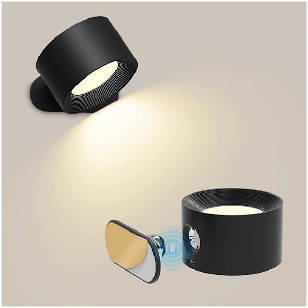 Genopladelig LED-væglampe med 3 farvetilstande, 3 lysstyrkeniveauer sort berøringskontrol (2pack)