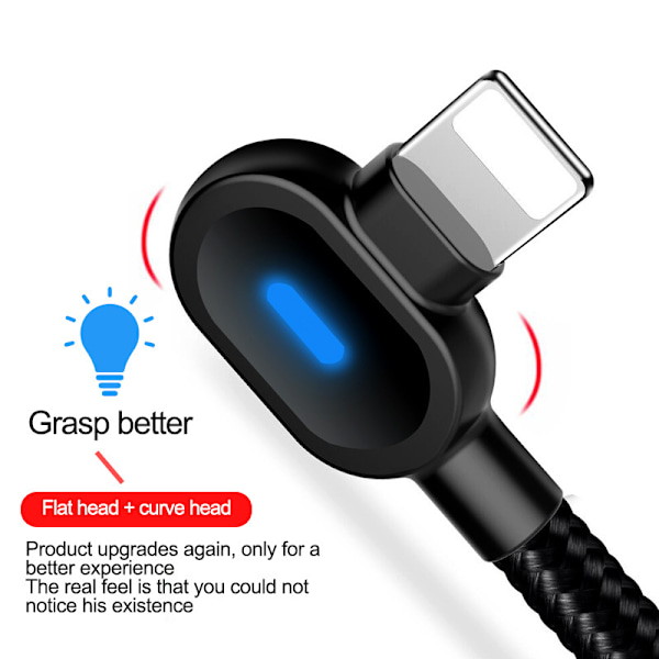 vinklad 90 graders laddare kabel USB a till USB c / iPhone Light röd (TYPE-C) 2 meter