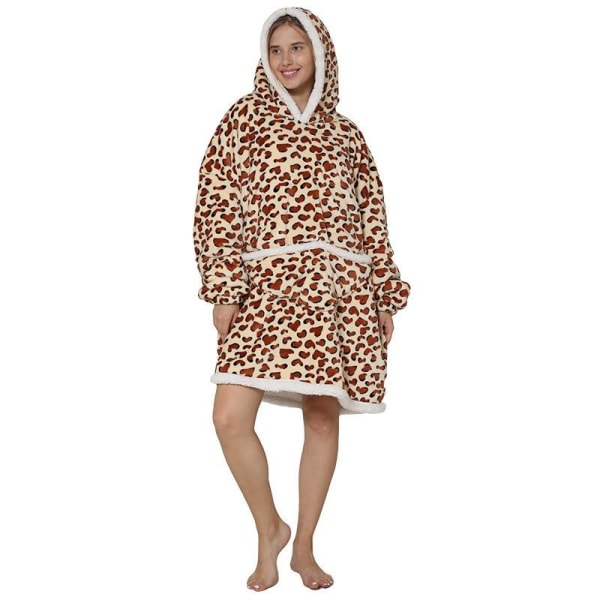 Oversized sweatshirtteppe med hettegenser, myk, varm fleece-badekåpe leopard mønster