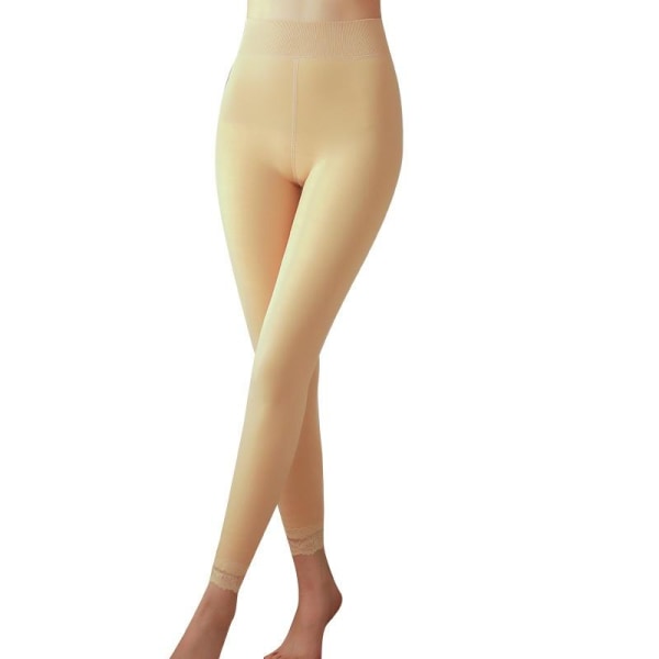 Naisten fleecevuoratut leggingsit leggingsit korkeavyötäröiset Scrunch Yoga L beige 280g