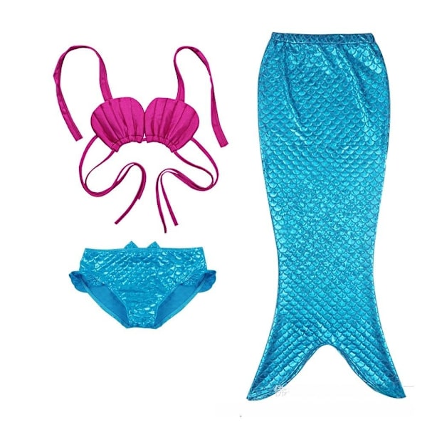 sjöjungfru baddräkt bikini mermaid tail flicka helt blå 110