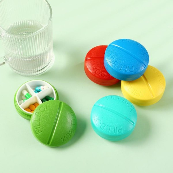 tablettdose pilleglass medisinpose pillebokser 4 rom blå