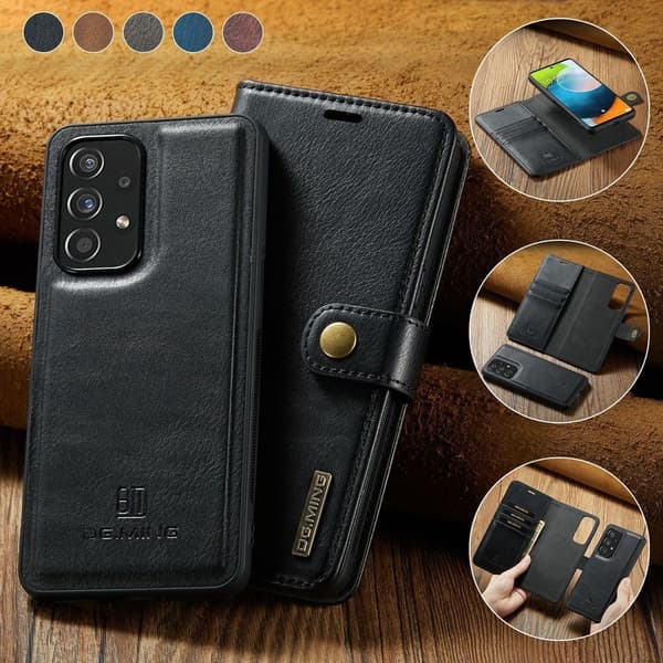 (Til Samsung Galaxy S22 Plus) DG.MING Læder Telefoncover: 2-i-1 sort