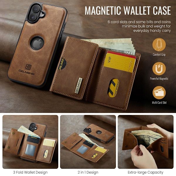 (Til iPhone 16 Plus) DG.MING M6 Serien Magnetisk Pung Etui sort