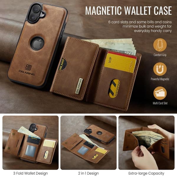 (Til iPhone 16 Pro Max) DG.MING M6 Serien Magnetisk Pung Etui sort