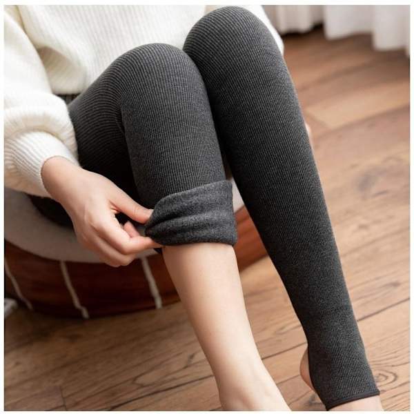 Vinter varma fleece fodrade strumpbyxor leggings dam varma scrun Mörkgrå Leggings utan strumpor