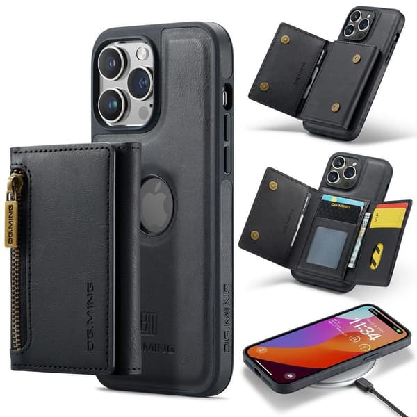 (Til iPhone 14 Plus) DG.MING M5-serien aftageligt pung-etui brun
