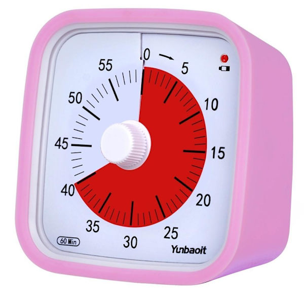 Visuell timer for barn 60min klasserom skole rosa/rød