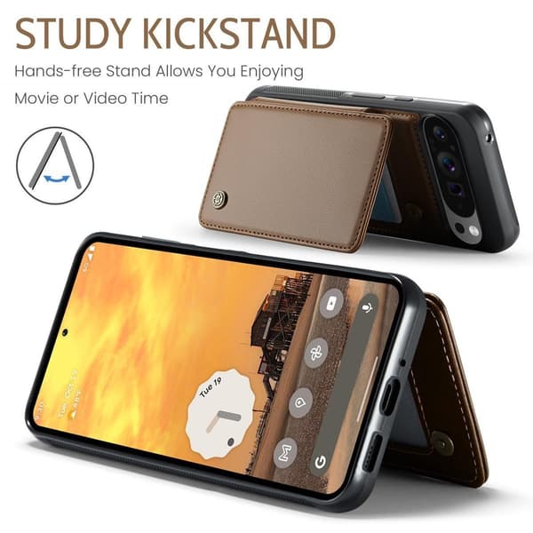 (För  Pixel 9 Pro XL) PU-läder plånboksfodral med RFID-skydd och stativ vinröd