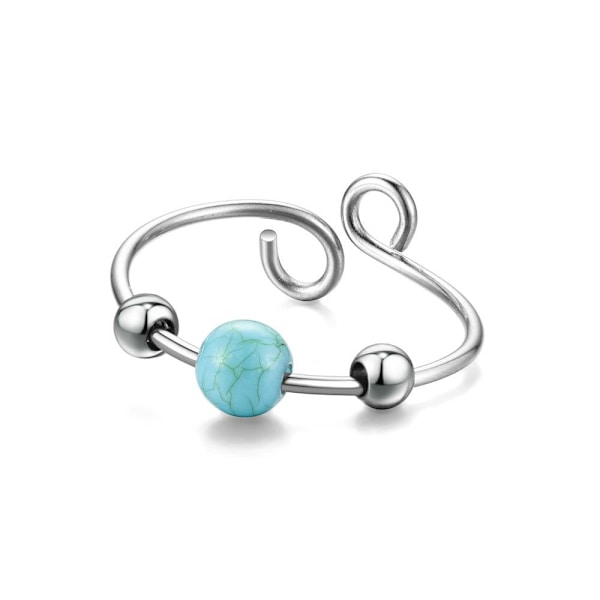 Ring til angstlindring | Levende Perle & Turkis Kugle Rustfrit 6 mm turkis justerbar