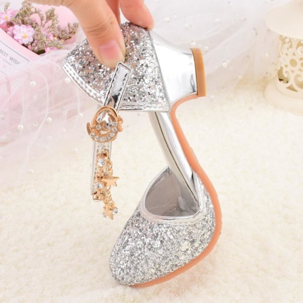 elsa prinsess skor barn flicka med paljetter silverfärgad 19.5cm / size30