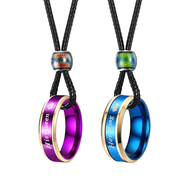 Colour-Change Par Ring Halsband: Glödande blå &amp; lila virvelp blå kant kung
