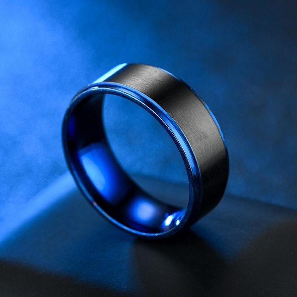 Aristocratic Domination Black Ring - Elegant blå accenter för kr 8mm blå och svart nr 12