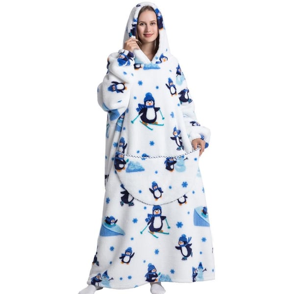 140CM-overdimensioneret sweatshirttæppe med hættetrøje Blød varm fleece Ba pingvin
