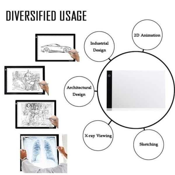 LED Ritplatta A4 ljusbord med 3-stegs dimmer usb A4 235X335mm