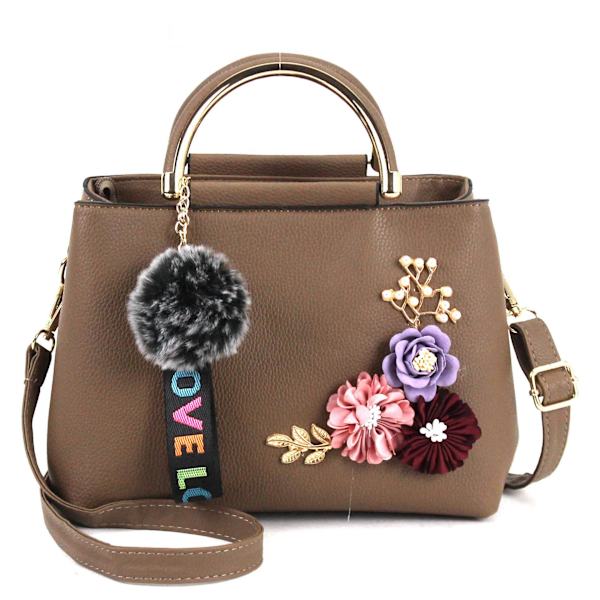 Baellerry Dam Mode Axelväskor Konstgjorda blommor Hängande Läder Khaki 24cm*12cm*18cm