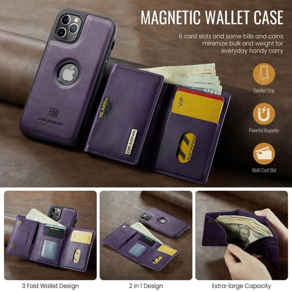 (Til iPhone 16) DG.MING M6 Serien Magnetisk Pung Etui: Af kaffe