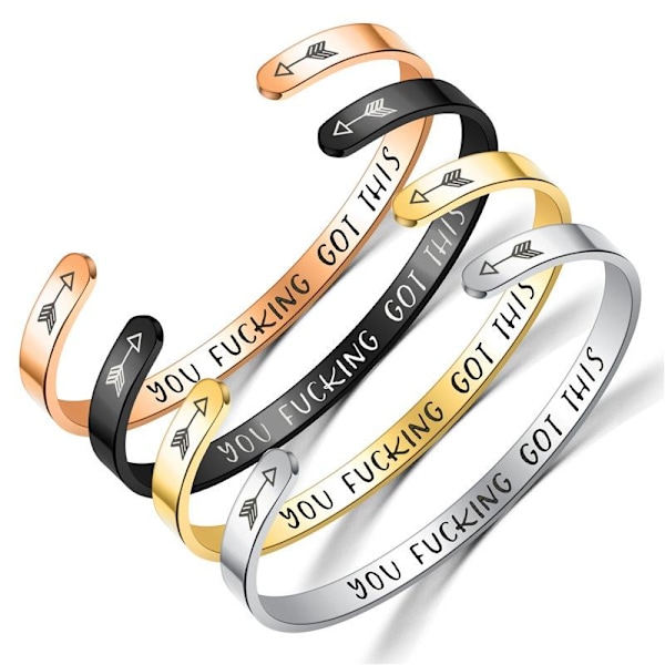 Titanstål C-formet Inspirerende Armbånd - Fortsett å skyve fremover svart