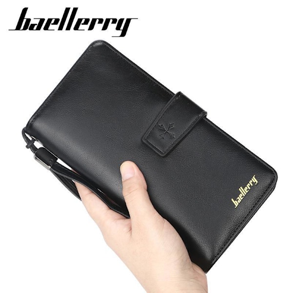 Baellerry mænd Business lang pung Pu læder lynlås clutch brun