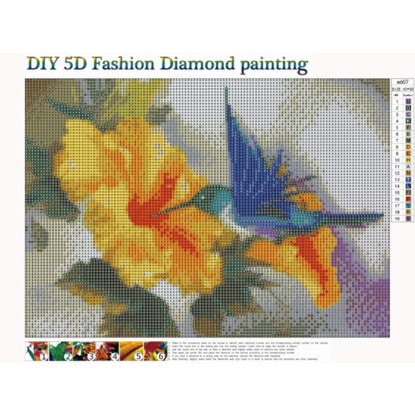 Diamond painting 5D DIY diamant målning Blommor och kolibrier 30x40cm