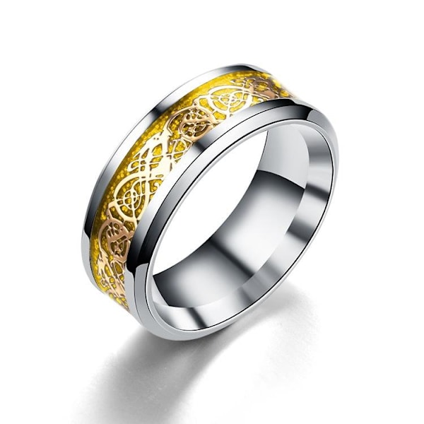 Drakring: guld- och silversmycken i drakmönster för män/kvinnor, blå 8mm blå bakgrund guld ark nr 12