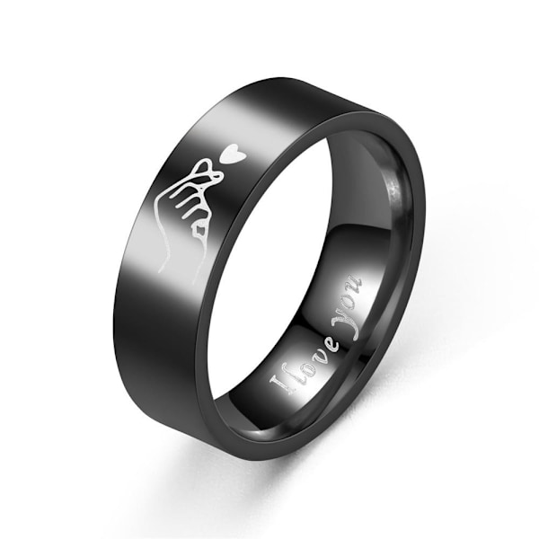 Love You Forever Parhjertering - Gravert \"Jeg elsker deg\"-ring 6 mm svart hjerte nr. 10