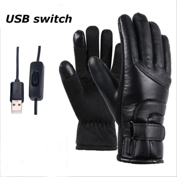 1 par USB Elektriske Opvarmede Handsker Motorcykel Læder Elektrisk usb sort