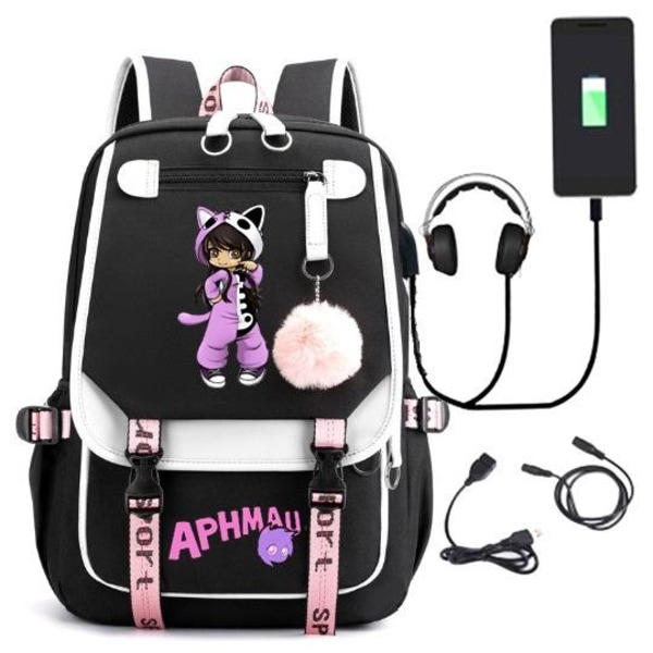 Aphmau reppu lasten reput reppu USB-liitännällä 1kpl musta 3