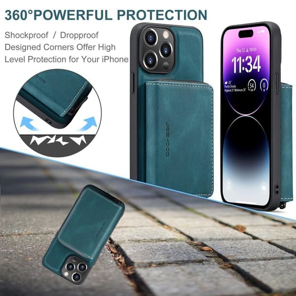 (Til iPhone 12Mini) Etui med stativ og pung 360° beskyttelse tyndt design sort