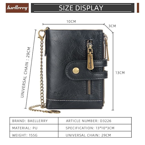 Baellerry Slim Bifold-plånbok för män med dubbel dragkedja och f brun
