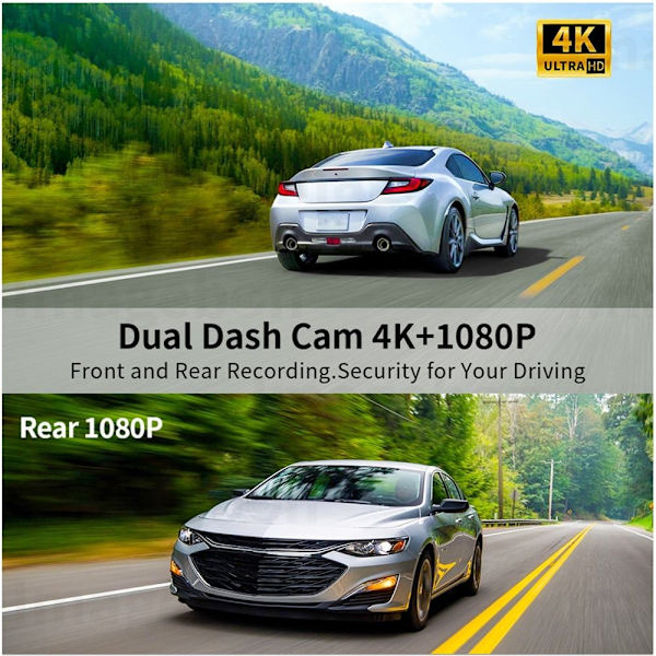 10,26 tum dashcam touchskärm med trådlös android auto / carplay med 128G minneskort