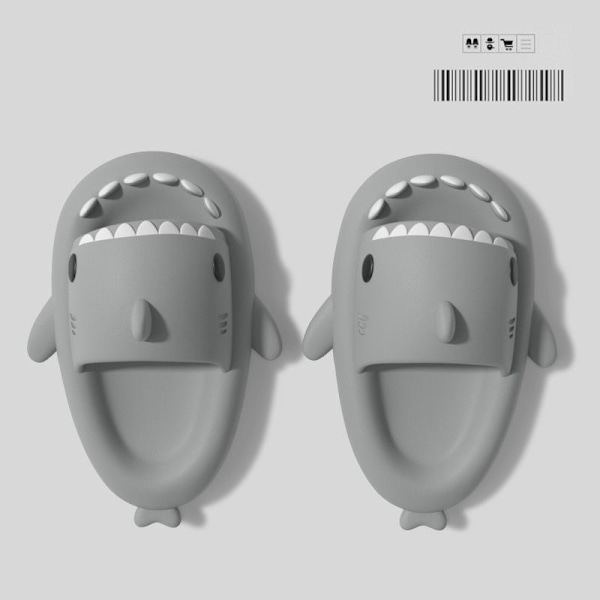 tøfler haj shark tøfler shark slides barnetøfler grå 180 (innvendig 18 cm)