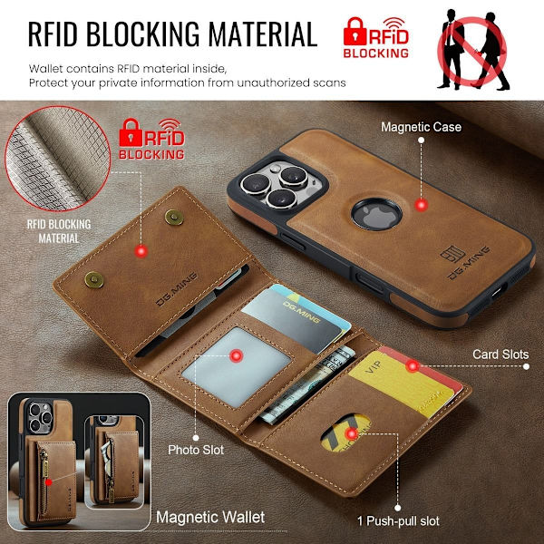 (För iPhone 12 / iPhone 12 Pro) DG.MING M5 Series magnetisk plån kaffe