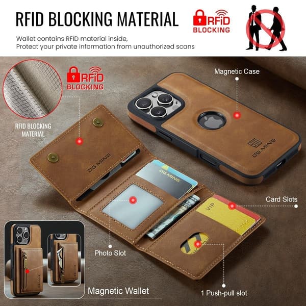 (Til iPhone 16 Plus) DG.MING M5 Series magnetisk pung-etui kaffe