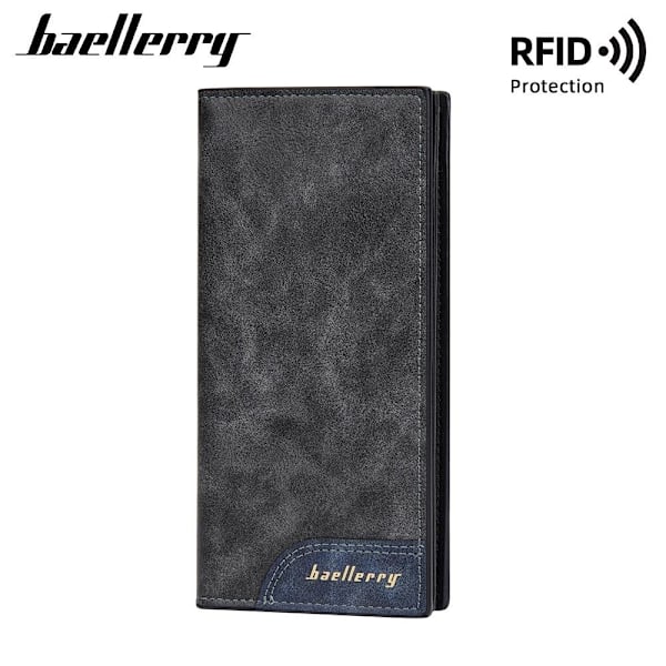 Baellerry RFID-blokkerende lang lommebok for menn med glidelås blå