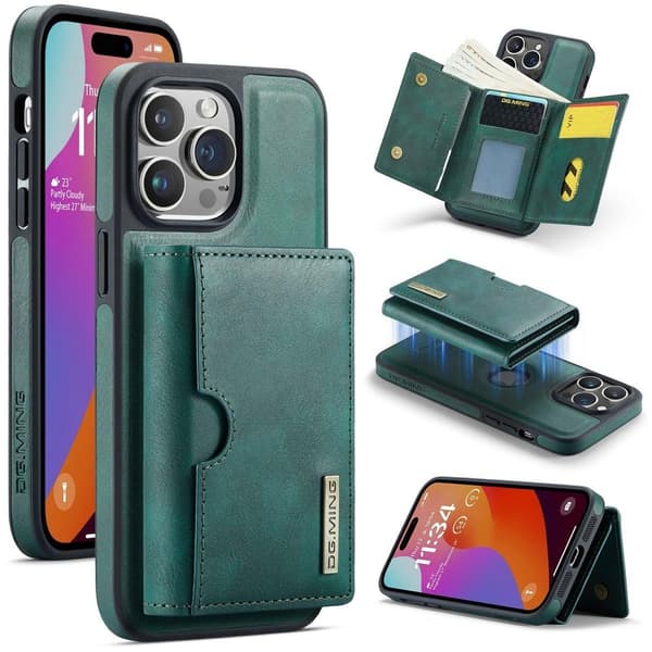 (Til iPhone 15 Plus) DG.MING M6 Serien Magnetisk Pung Etui grøn