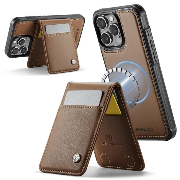 (Til iPhone 16 Plus) Etui med RFID-beskyttelse og aftageligt design brun