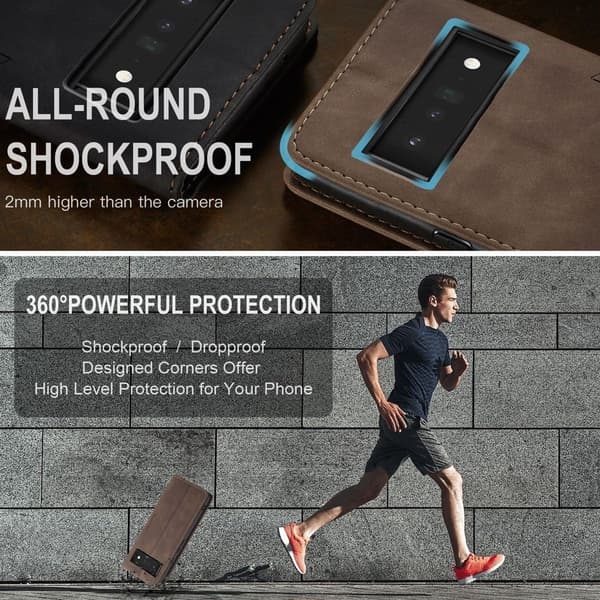 (Til iPhone 12 Pro max) Retro læder pung etui med kortlommer, støttefod og stødabsorberende beskyttelse sort