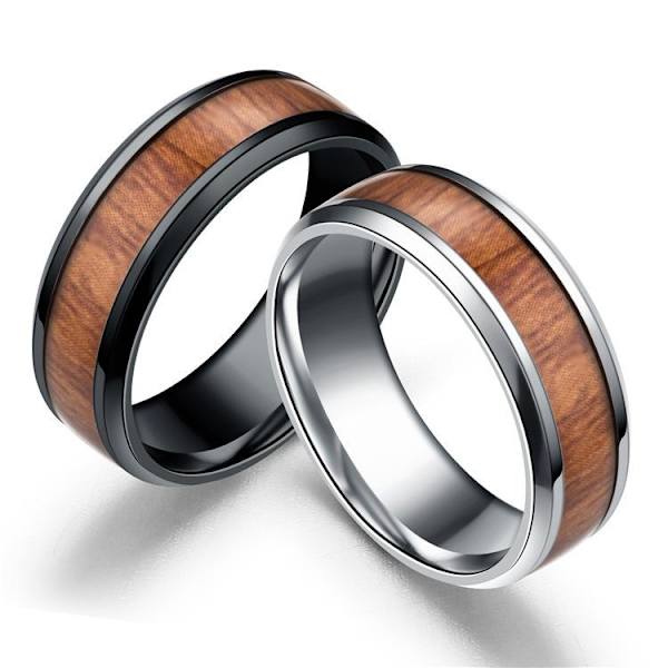 Titanstål Smykker - Unik Træfiber Ring i Rustfrit Stål til Mænd og Kvinder 8 mm sort nr. 9