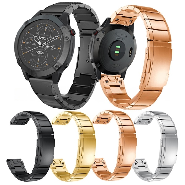 armbånd stål Garmin Fenix ​​6X/fenix 6s/fenix 6 22 mm sort (fenix 7/6/5)
