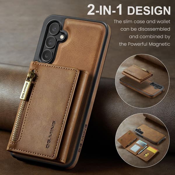(Til iPhone 13 Pro Max) DG.MING M5-serien aftagelig pung-etui brun